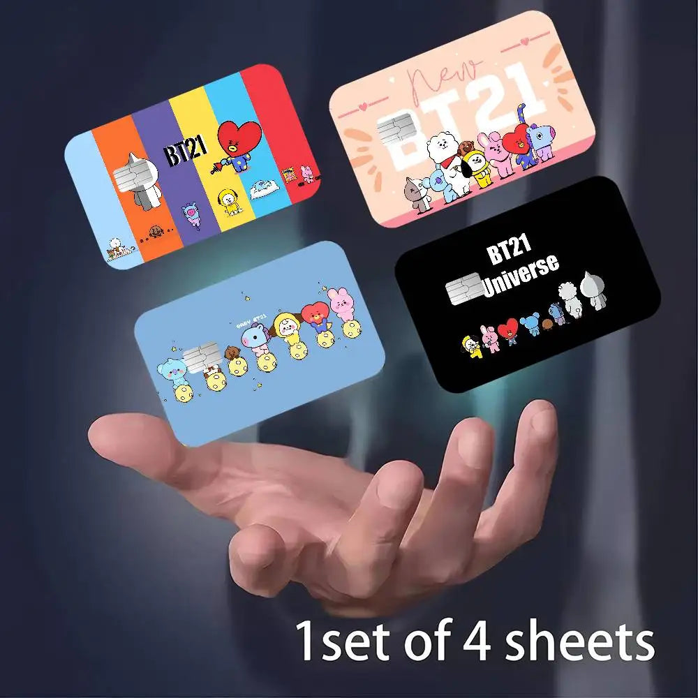 autocollants carte banque cartes modernes dessin animé personnages bt21 coeurs waterproof réutilisables bleu orange
