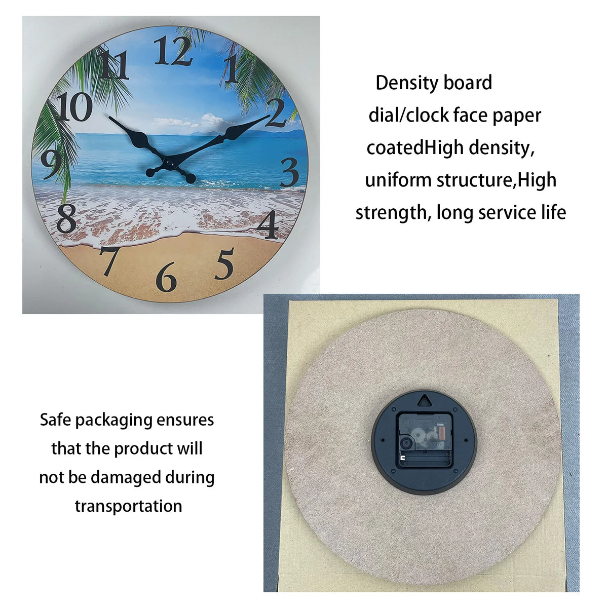 horloge murale bois paysage plage moderne aiguille quartz 24cm 29cm 34cm 39cm sóng ngắn