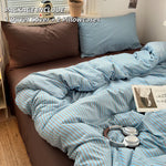 ensemble literie moderne rayures bleu marron housse couette taies oreiller adultes chambre