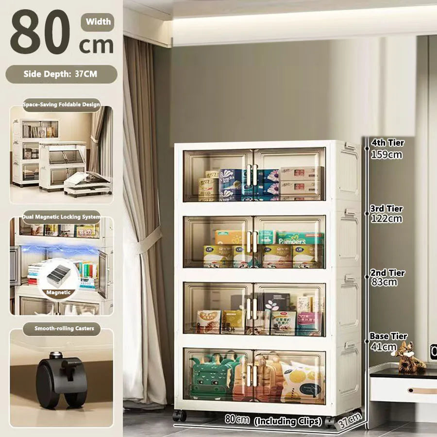 armoire rangement modulable pliable beige roulettes portes translucides jouets maison