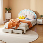 Lit enfant blanc avec tête de lit en forme de fleur et éclairage LED