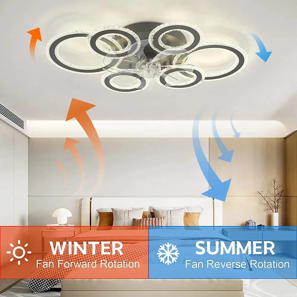 ventilateur led moderne blanc lumières télécommande strass circulaire 2000 82000 lumens
