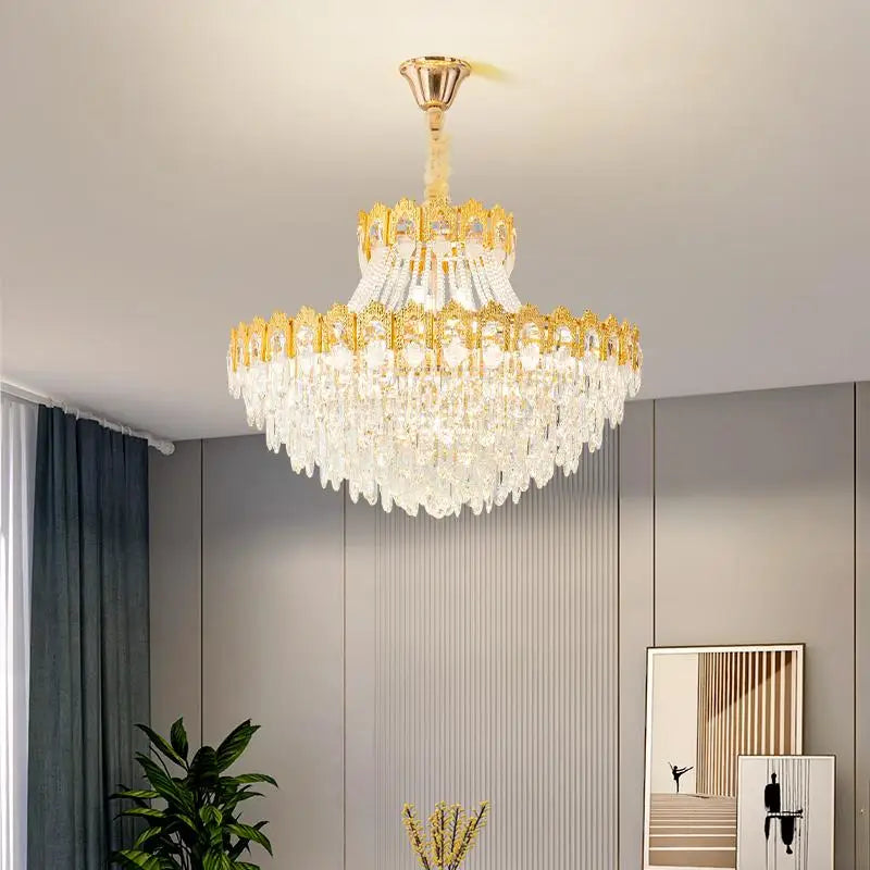 lustre cristal doré strass acier inoxydable moderne salon haute luminosité led
