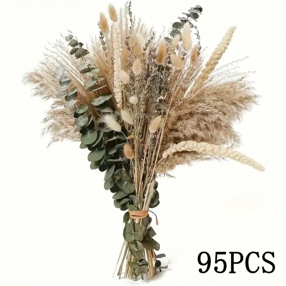 bouquet fleurs séchées herbe pampas tiges coton eucalyptus lavande blé décoration maison anniversaire mariage