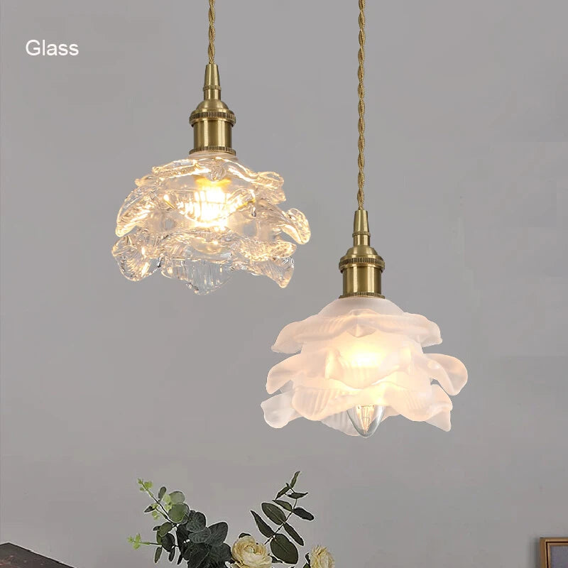 lampe suspendue transparente fleurs sculptées vintage romantique chaîne métallique adjustable chambre restaurant