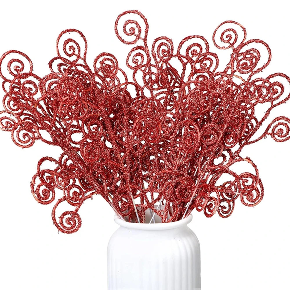 bouquet artificiel rouge doré extérieur décoration noël branches vertes guirlande lumineuse festive spirales brillantes