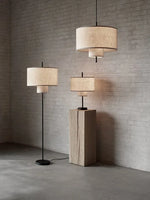 Suspension lumineuse moderne toile lin beige clair salon étude chambre lumière froide neutre chaude