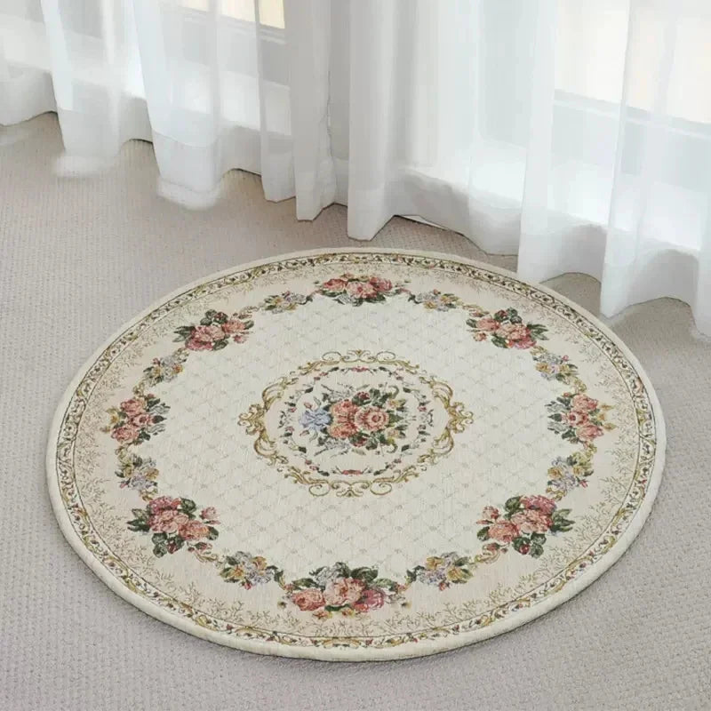 tapis rond décoratif classique motif floral broderie intérieur salon maison doux antidérapant