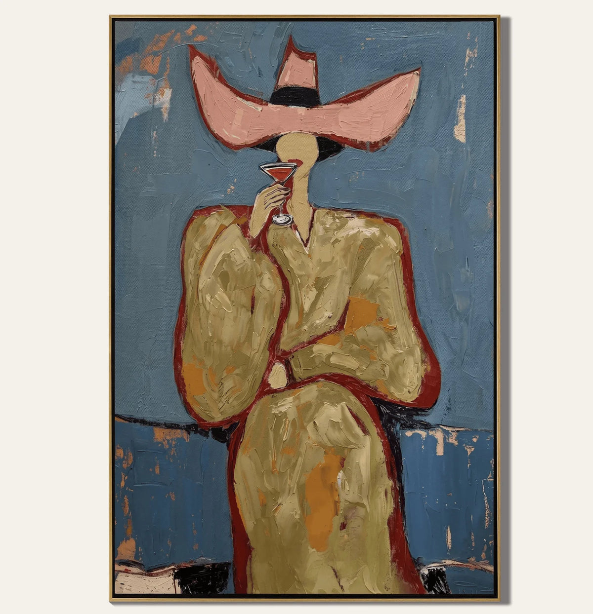 tableau abstrait moderne expressionniste toile rose bleu beige sans cadre décoration murale chambre salon