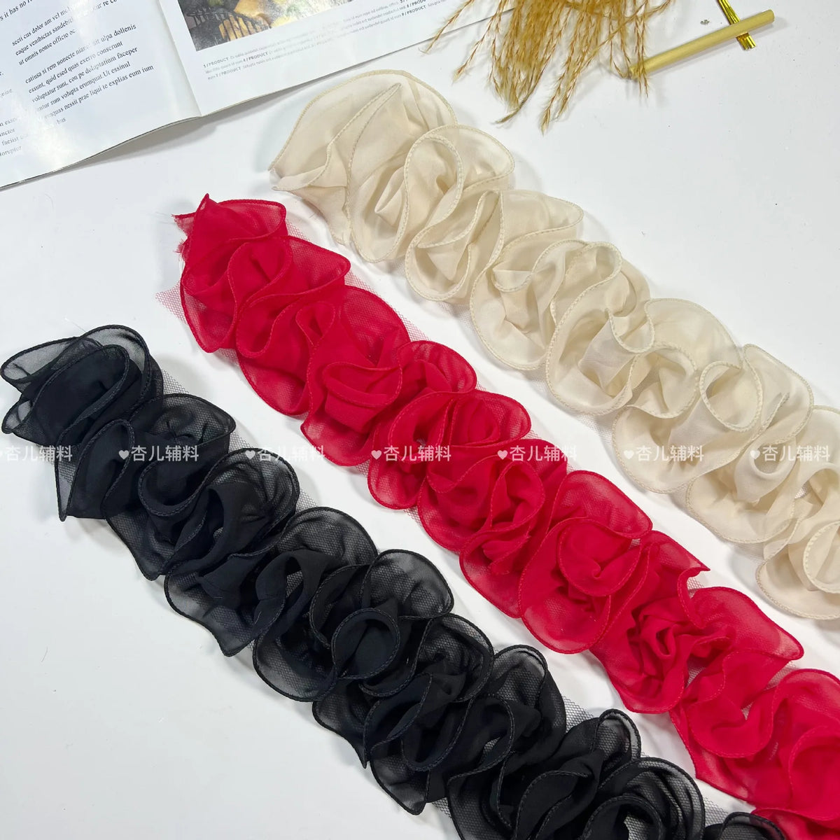 ruban plissé dentelle mariage polyestère moderne vert bleu jaune rose noir beige