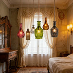 suspension lumineuse vintage verre transparent diamant gravé noir vert amber salon restaurant chambre