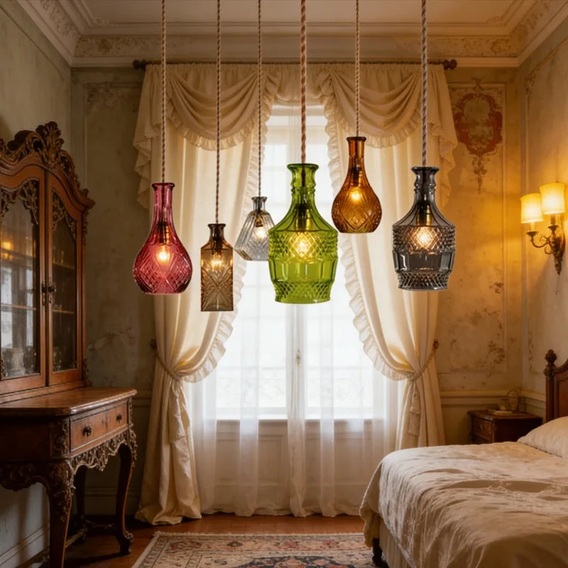 suspension lumineuse vintage verre transparent diamant gravé noir vert amber salon restaurant chambre