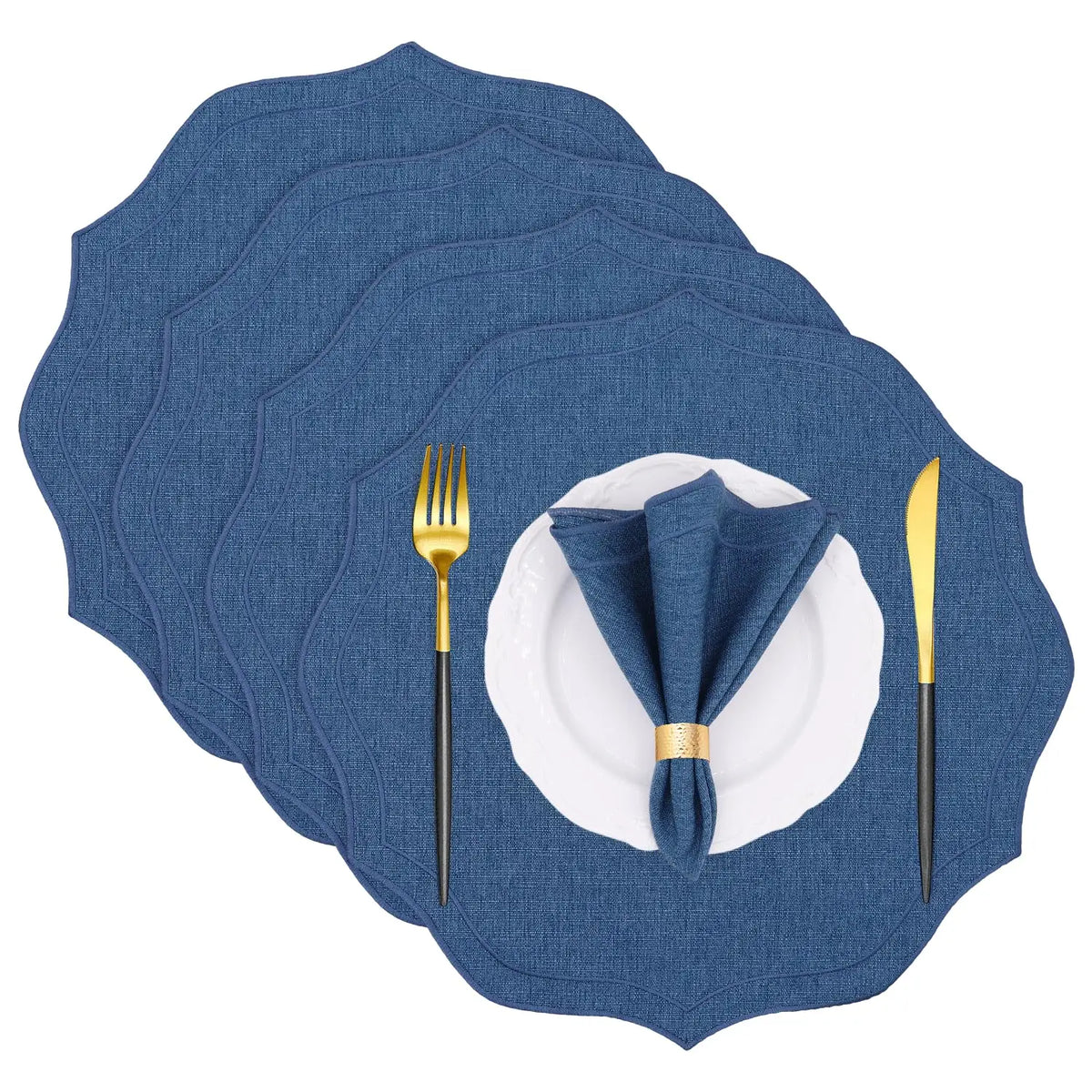 serviettes table bleu marine toile lin classique respectueuses l'environnement opaques pliées