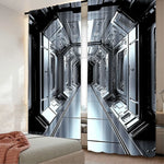 rideau futuriste noir argenté polyester opaque deux panneaux moderne industriel 75x166cm 105x230cm 130x210cm