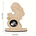Cadre photo bois naturel silhouette femme bébé motif cœur minimaliste ornement échographie