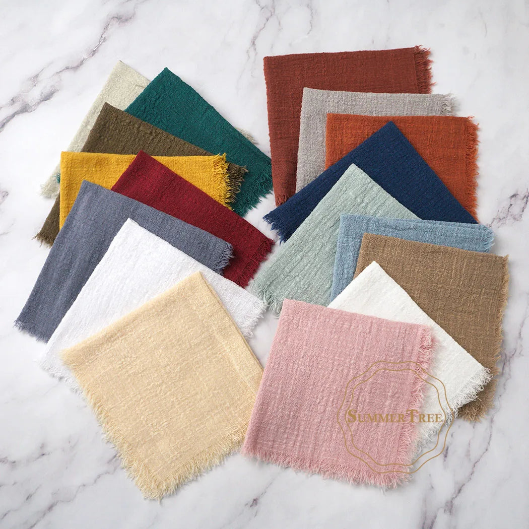 serviettes table coton beige bleu marine franges rustique réutilisables pack 20 cm32cm