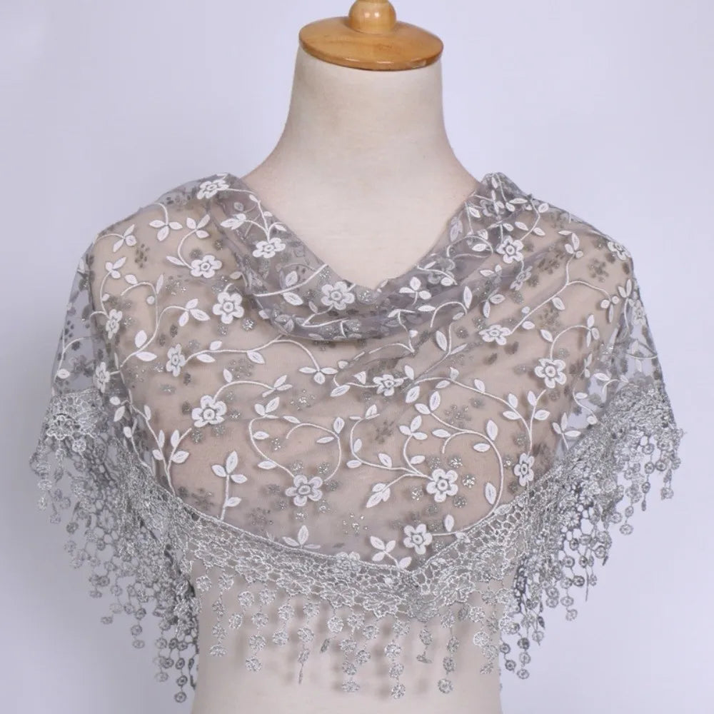 écharpe féminine floral dentelle noir blanc décoratives classique élégante printemps étéextérieur