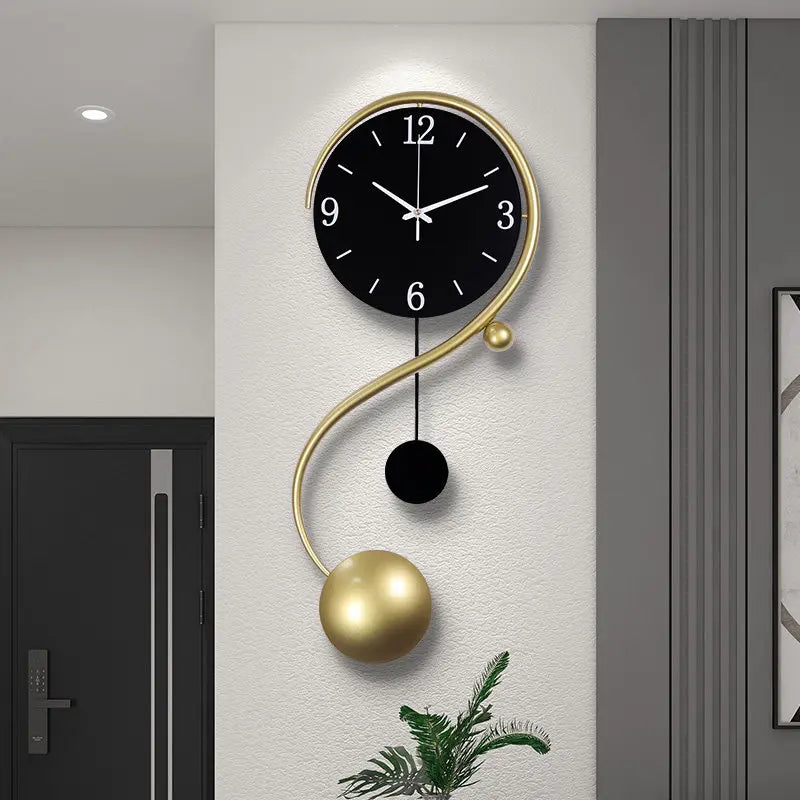 horloge murale moderne noire dorée scénique aiguille transparente 31x71cm