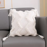 coussin carré géométrique blanc boho chic franges opaques décoration maison voiture