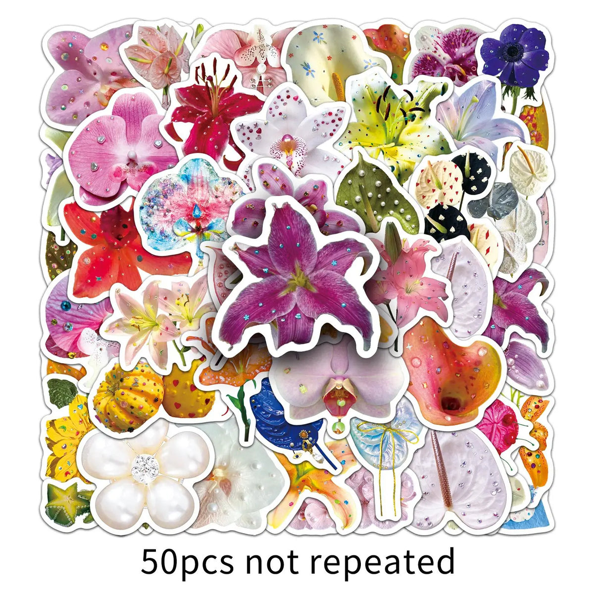 autocollants fleurs décoratifs scintillants adhésifs variés couleurs brillantes plantes réfrigérateur scrapbook