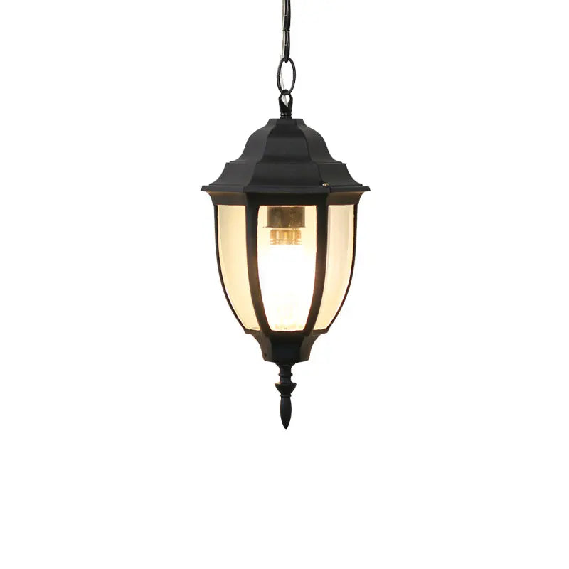 Lanterne suspendue classique vintage éclairage salon chambre verre translucide métal noir doré