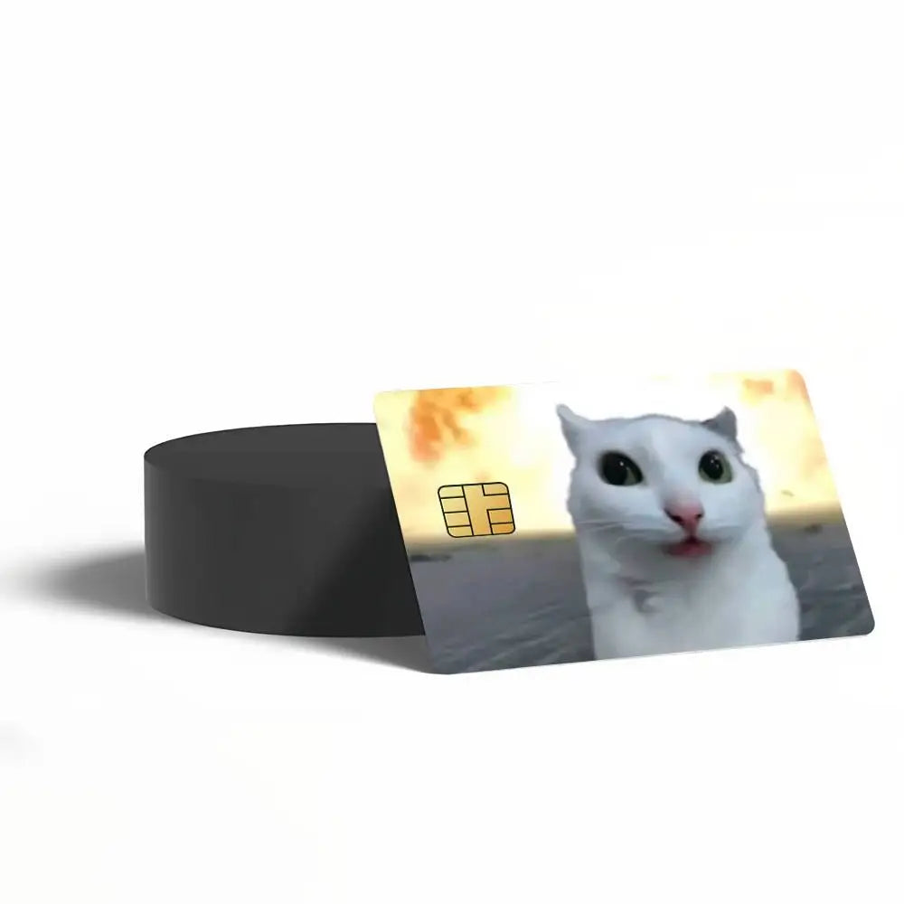 autocollants carte bancaire chat blanc motif abstrait waterproof résistant griffes anti poil protection moderne