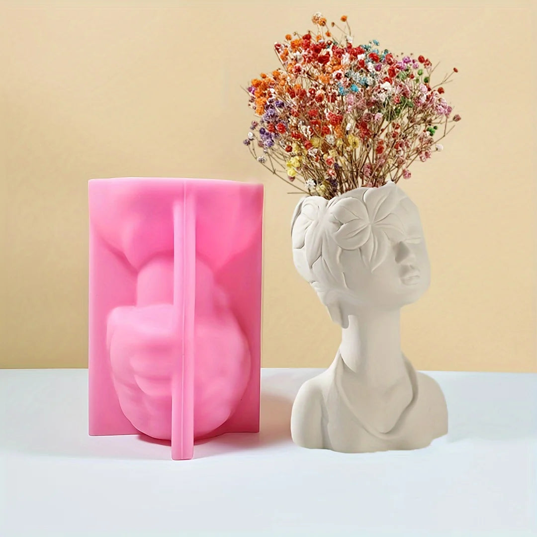 vase silicone forme buste humain blanc rose marron visage stylisé moderne