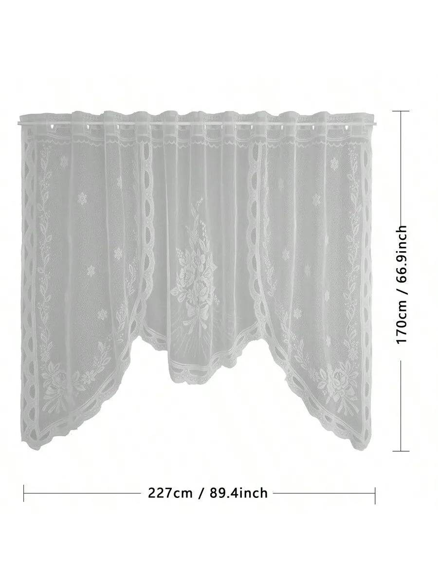 rideau blanc dentelle florale transparent salon rustique 170x227cm echangement tringle