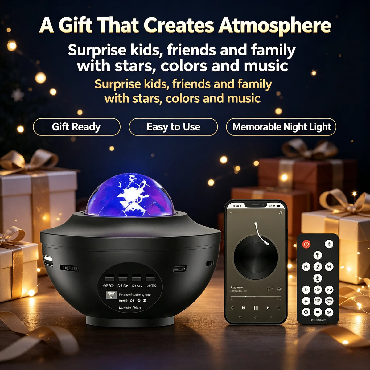 projecteur d'étoiles bluetooth télécommande veilleuse led nuit ambiance chambre transparent moderne