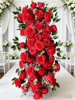 décoration mariage rideau floral cascade roses baby's breathintérieur romantique élégant