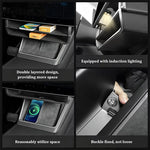 rangement sous écran voiture tesla boîte storage box organizer double couche éclairageintérieur pliable moderne