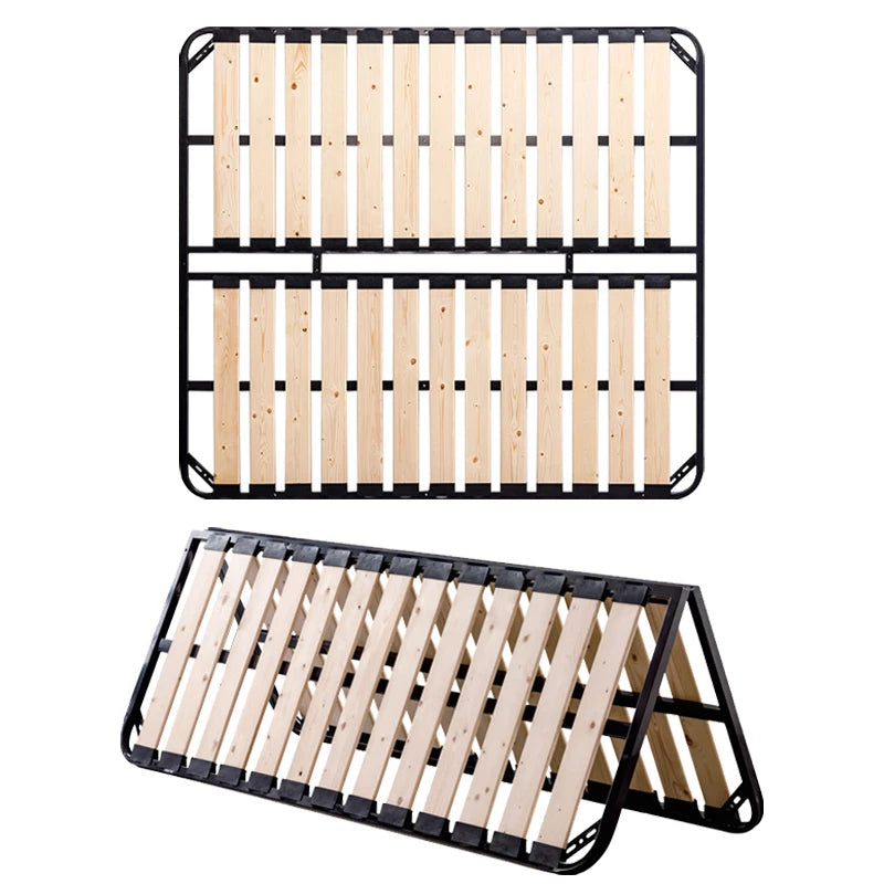 sommier lattes bois clair tête lit rembourrée structure métallique moderne minimaliste
