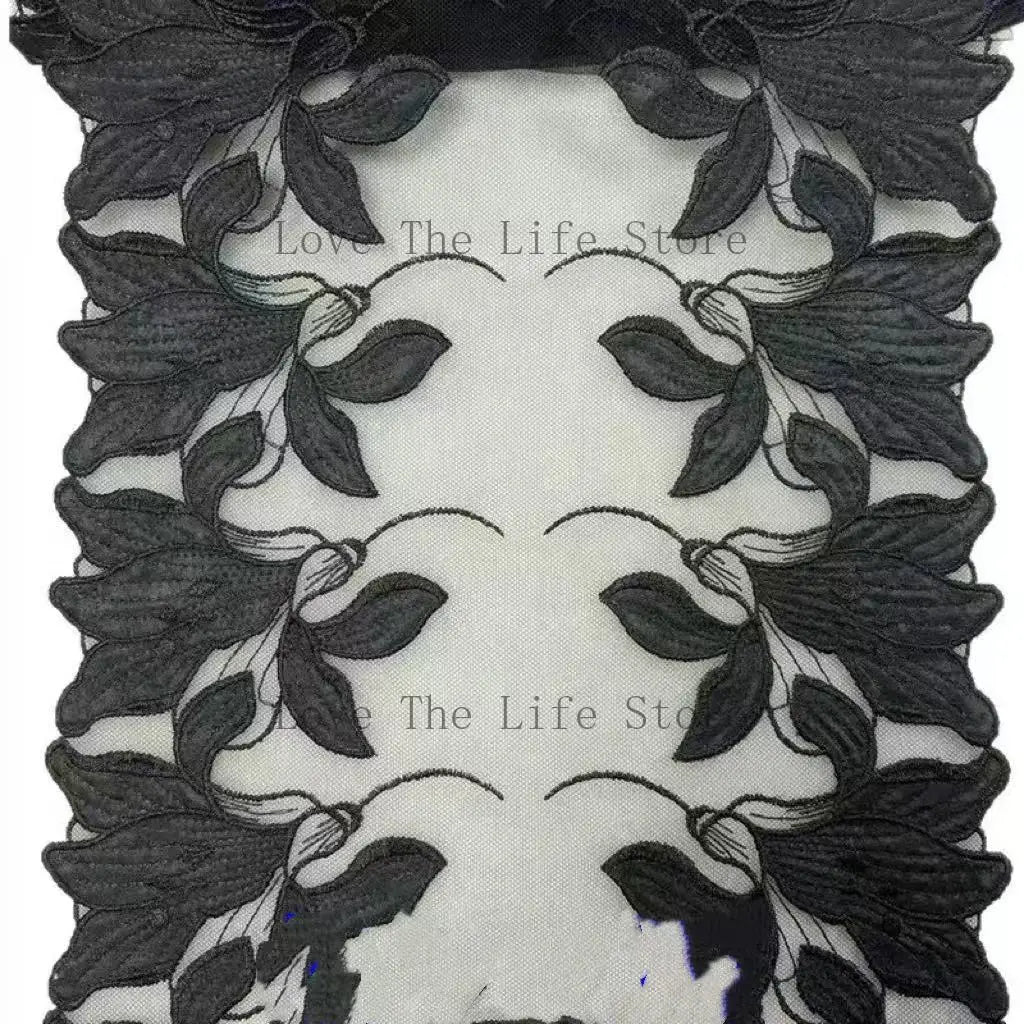 ruban décoratif brodé feuilles stylisées vert violet bleu rose noir 100 polyester 25cm 20yards
