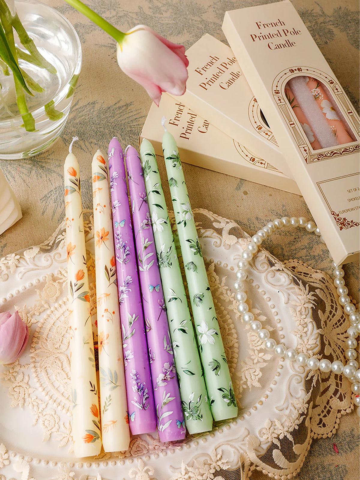 bougies décoratives fleurs vert pastel rose violet classique sans fumée boîte rangement dîner romantique