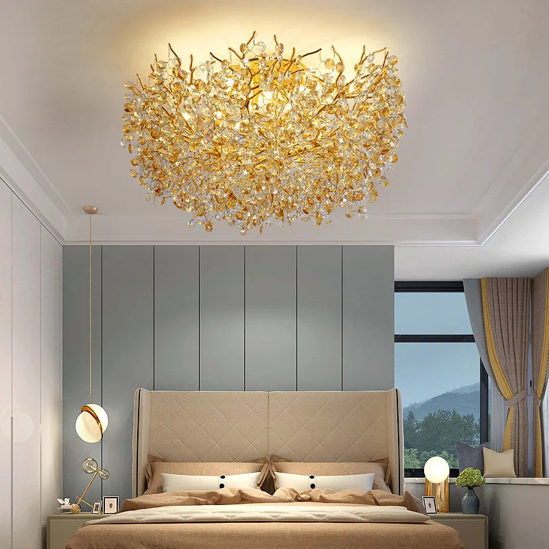 suspension lumineuse moderne or transparent branches ampoules led 120cm moderne élégant