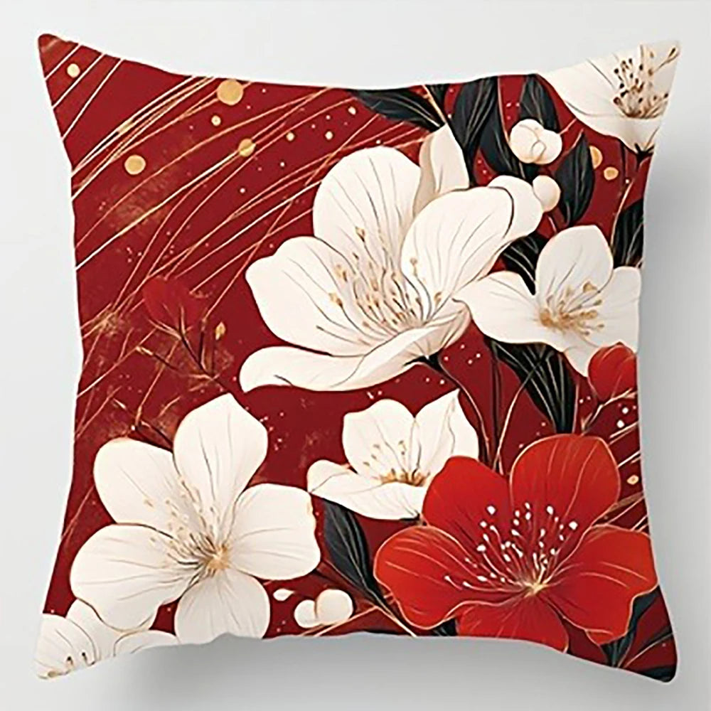 taies d'oreiller fleurs rouges blanches moderne opaques lit décoration maison 45x45cm adhésif