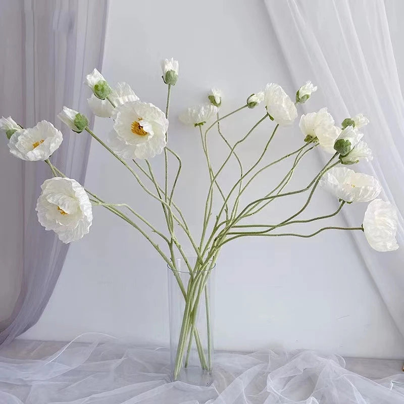 bouquet fleurs artificielles poppies blanc jaune rose decoration maison exterieur 105cm moderne