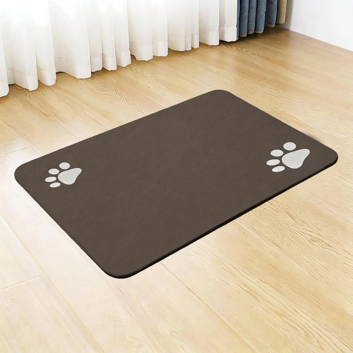 tapis nourriture animal gris imprimé pattes blanc moderne imperméable antidérapant bols support