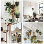 Macramé suspendu plante boho tissé main motifs géométriques anneaux métalliques