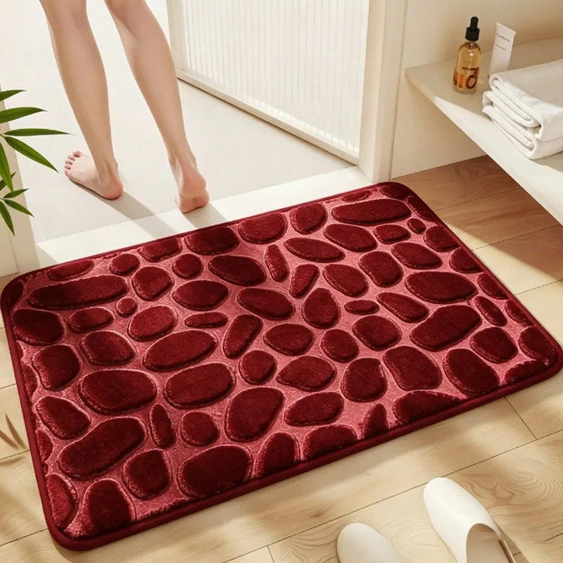 tapis bain microfibre texture cailloux gris moderne antidérapant absorbant salle bain decoration