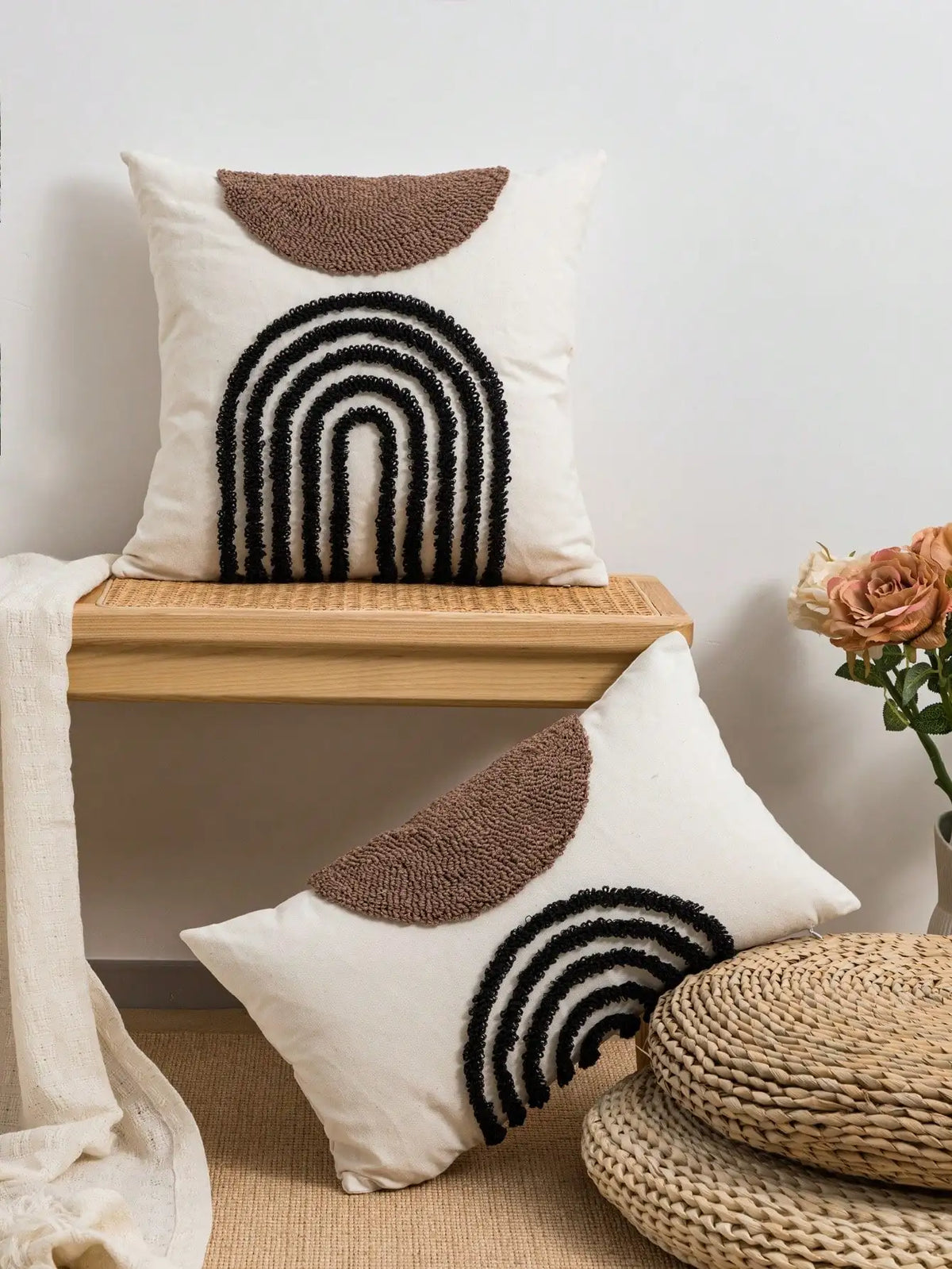 housse coussin polyester géométrique arc ciel moderne blanc 45x45cm 30x50cm