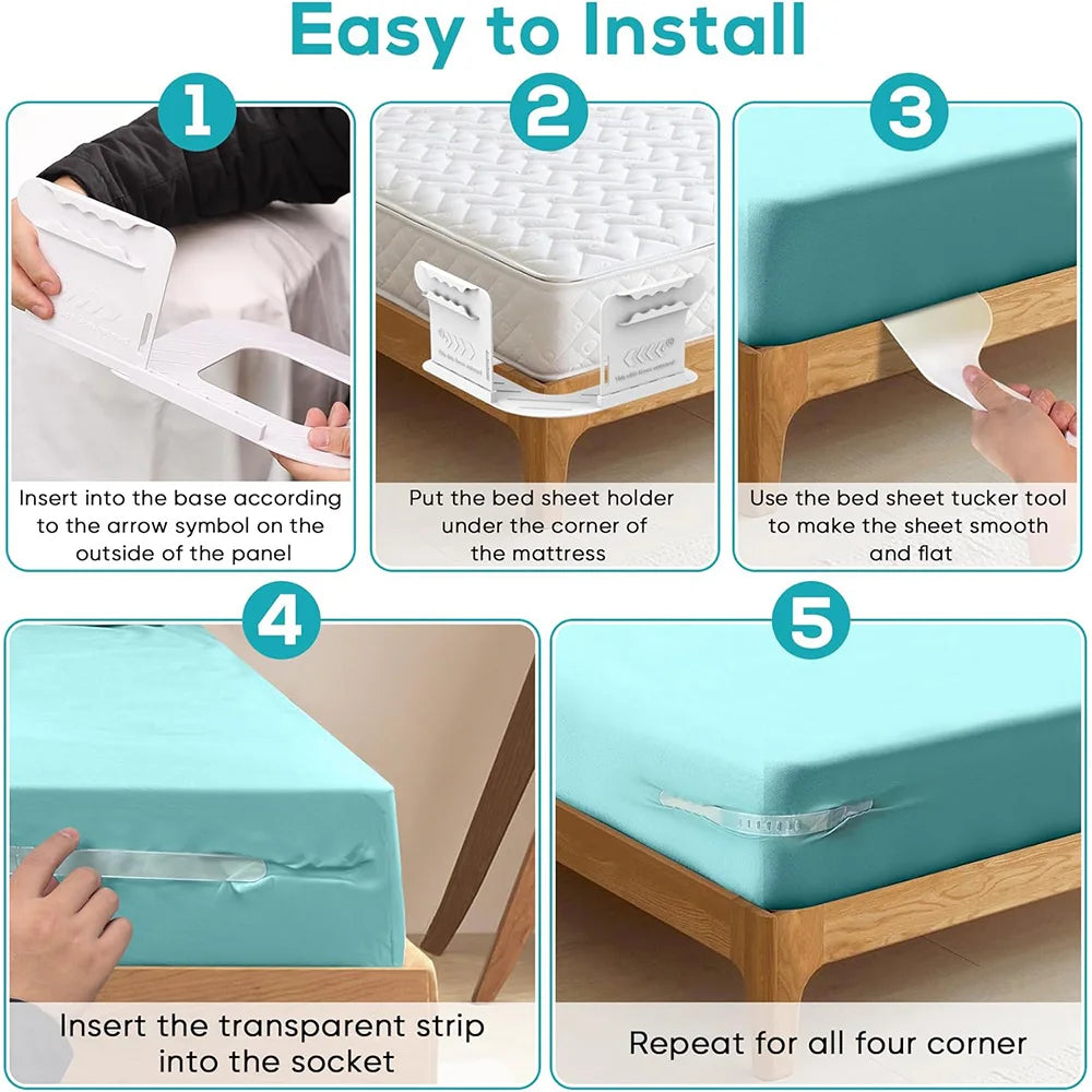 attaches draps angle réutilisables blanc bleu gris moderne minimalistes fixations coins matelas fournis pièces