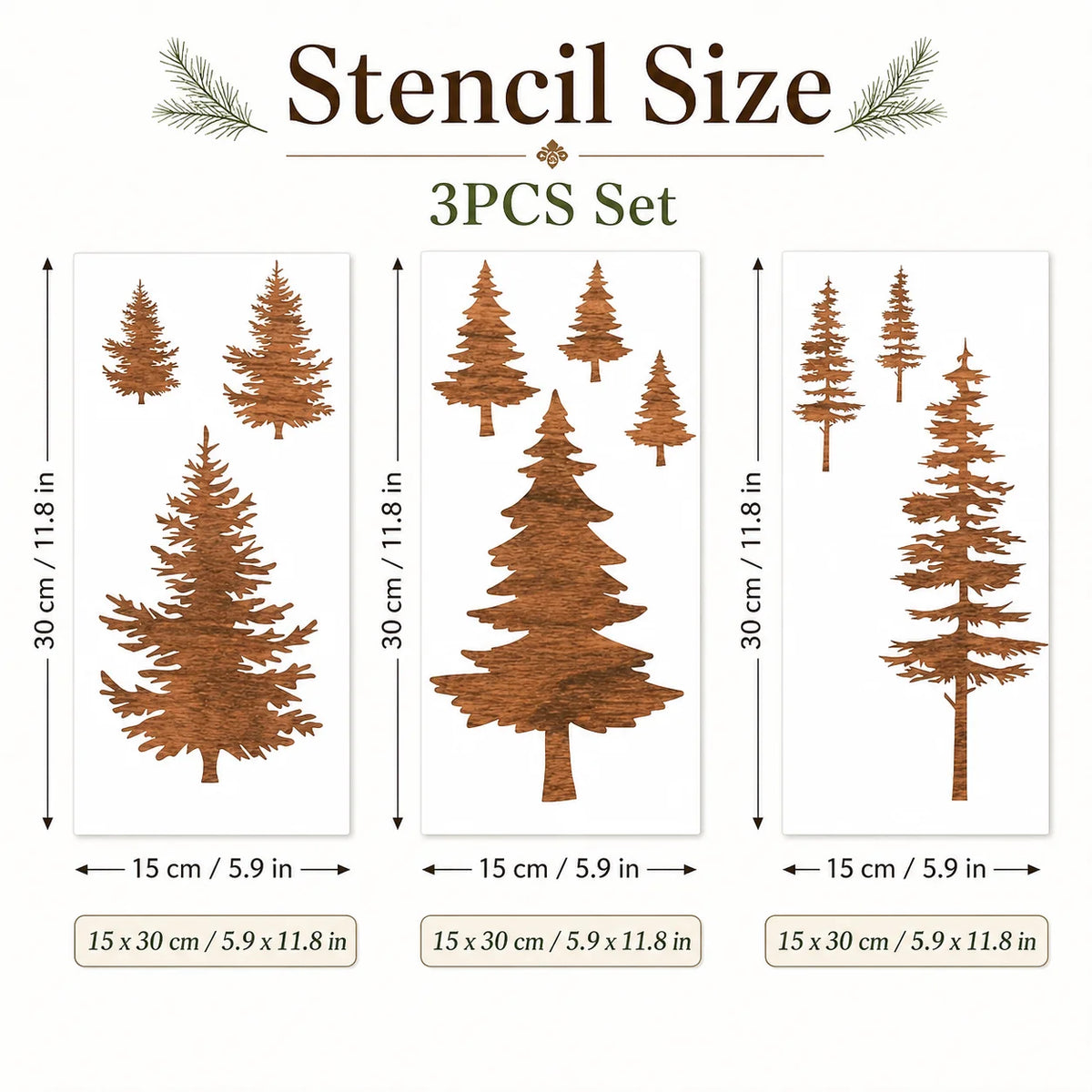 gabarits réutilisables sapins marron clair silhouettes simples décoration intérieure adhésif diy peinture mur bois