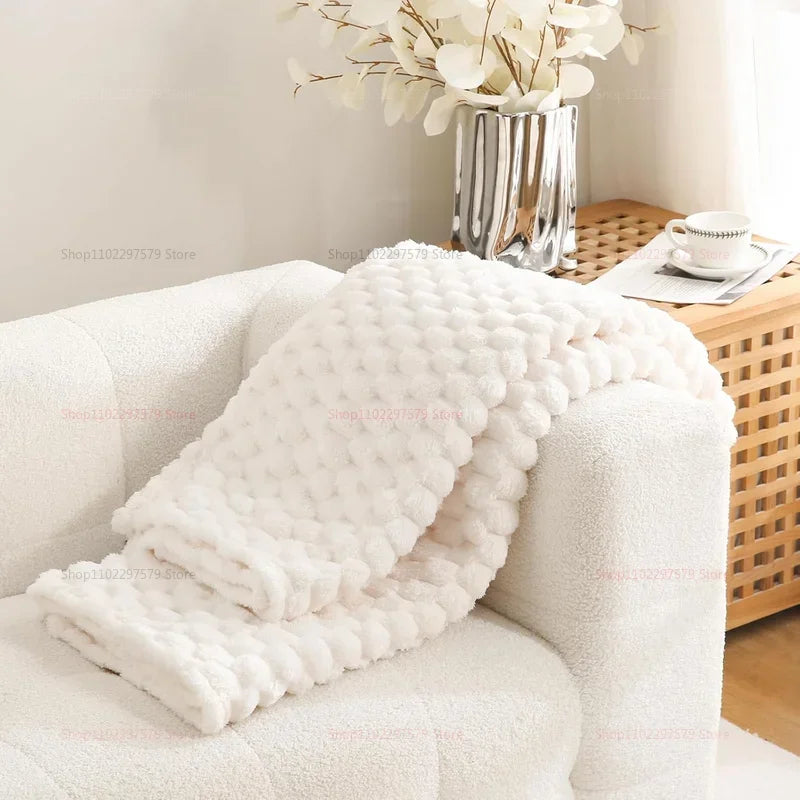plaid blanc texture bouclée doux confortable moderne intérieur fixations moelleux