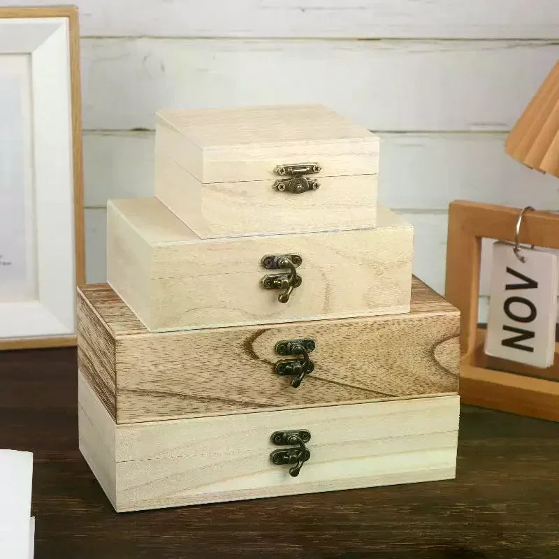 boîtes bijoux naturel vintage rustique boîtes rangement poignées métalliques rayures horizontales bois clair organisation