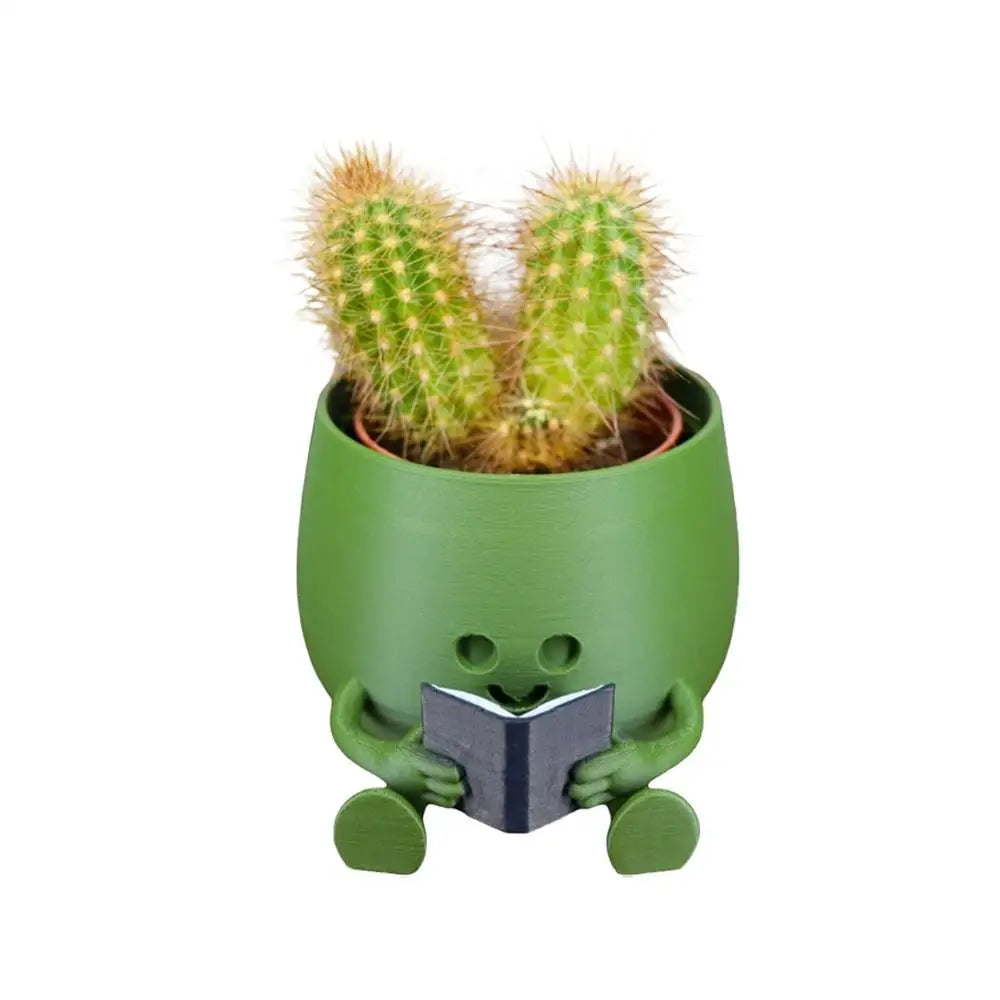 cache pot vert visage souriant créatif intérieur extérieur balcon étagère plante cactus personnalisé