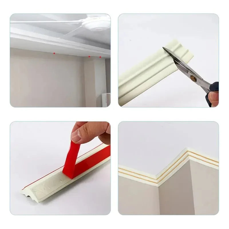 corniche auto adhésive pvc beige rouge moderne fête decoration intérieure classique 2m opaque