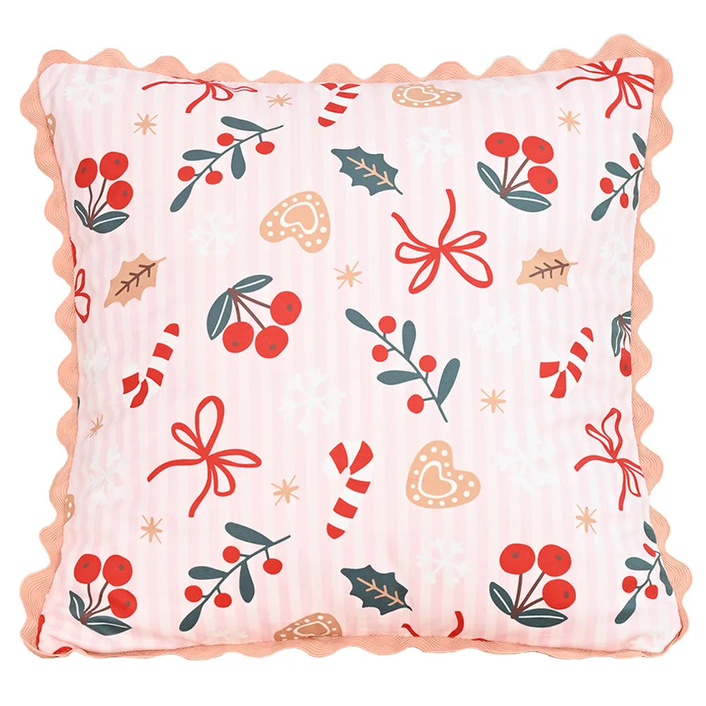 housse coussin patchwork noël blanc guirlande cloches branches baies étoiles décor maison festive 45x45cm