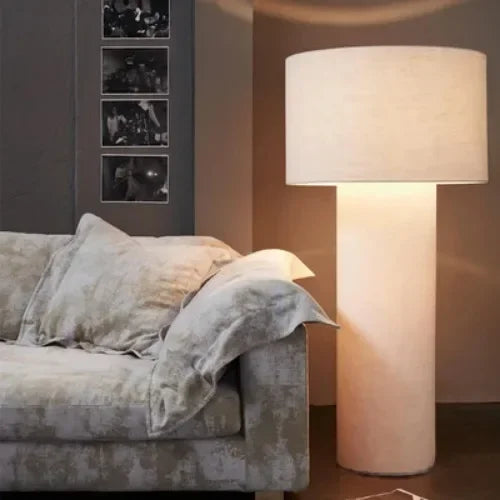 lampe sol moderne blanc abat jour texture grunge led minimaliste interrupteur bouton