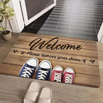 tapis d'entrée moderne antidérapant lettrage welcome motifs floraux polyester